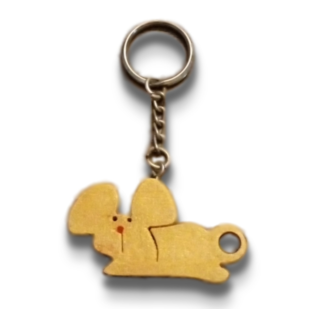 Vintage Double sided wooden mouse keychain